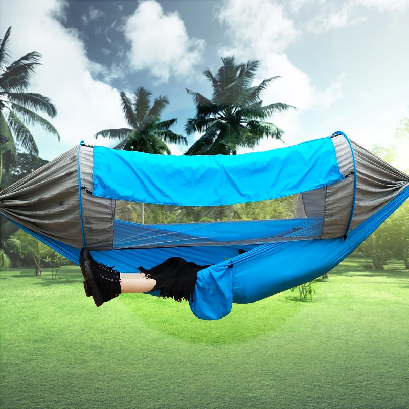

New Style Automatic Quickly Open Mosquito Net Hammock with Sun Shade Outdoor Multi-functional Strut Hammock Swing
