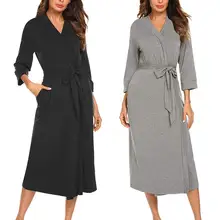 Albornoz de punto largo de kimono para mujer, albornoz de invierno, vestido de algodón de dama de honor, pijama sexy con cuello