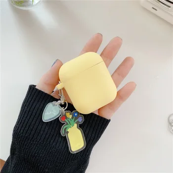 

INS Cute Yellow Silicone Cover With Keychain For Airpods pro 3 Wireless Bluetooth Soft Earphone Case For Airpods 2 Accessories
