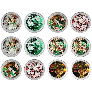 

12 Boxes Christmas Nail Art Decals Snowflakes Xmas Tree Star Nail Sequins