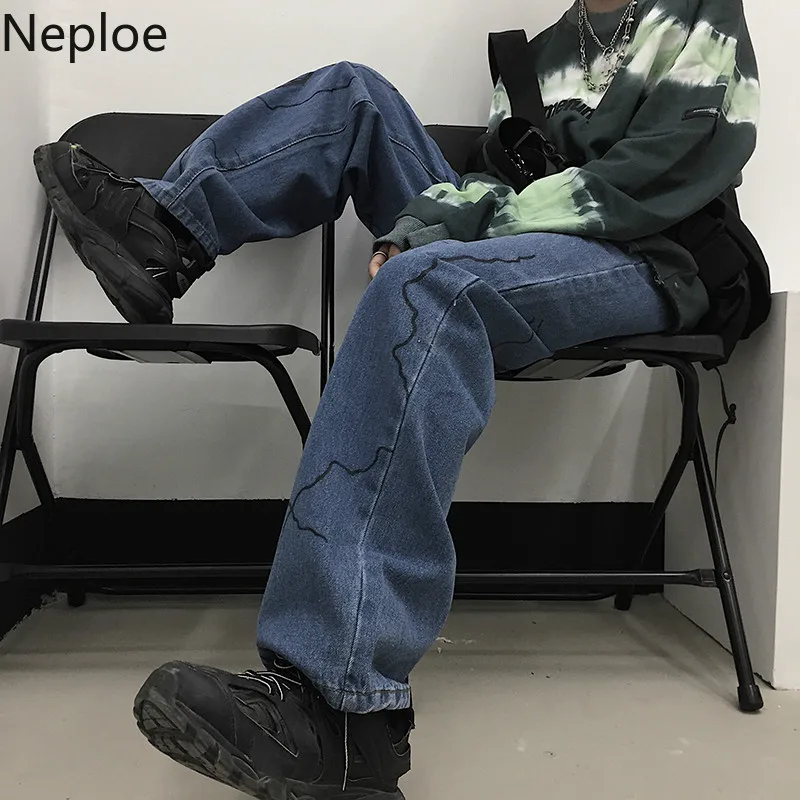 Neploe женские осенние Широкие джинсовые брюки на молнии повседневные Harajuku модные