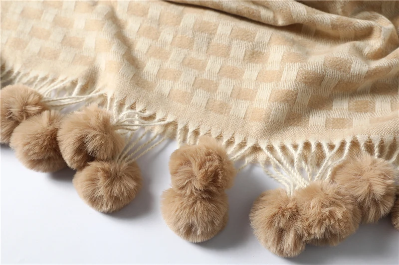 Winter Scarf for Women Thick Warm Cashmere Scarves Shawls Plaid Thick Wraps Lady Pashmina Foulard Blanket Hair Ball Top