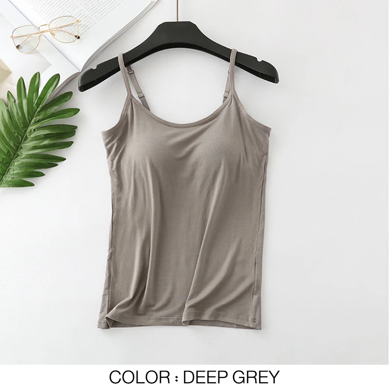 Women Tank-Top Built-in Bra Padded Push-Up Stretchable Modal Tops Camisoles Tube Vest Sleeveless Sexy Casual Korean SA0764