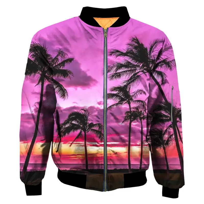 

Fashion Tropical Plants 3D Jacket 3D Tropical Scenery jacket bomber Pilot Jacket Coat Coolest Windproof Autumn and Winter Coat