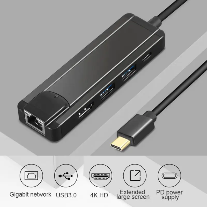 5 в 1 концентратор USB Type C 4K HDMI USB 3,0 PD питания 1000 Мбит/с RJ45 USB адаптер для ноутбука компьютера ПК