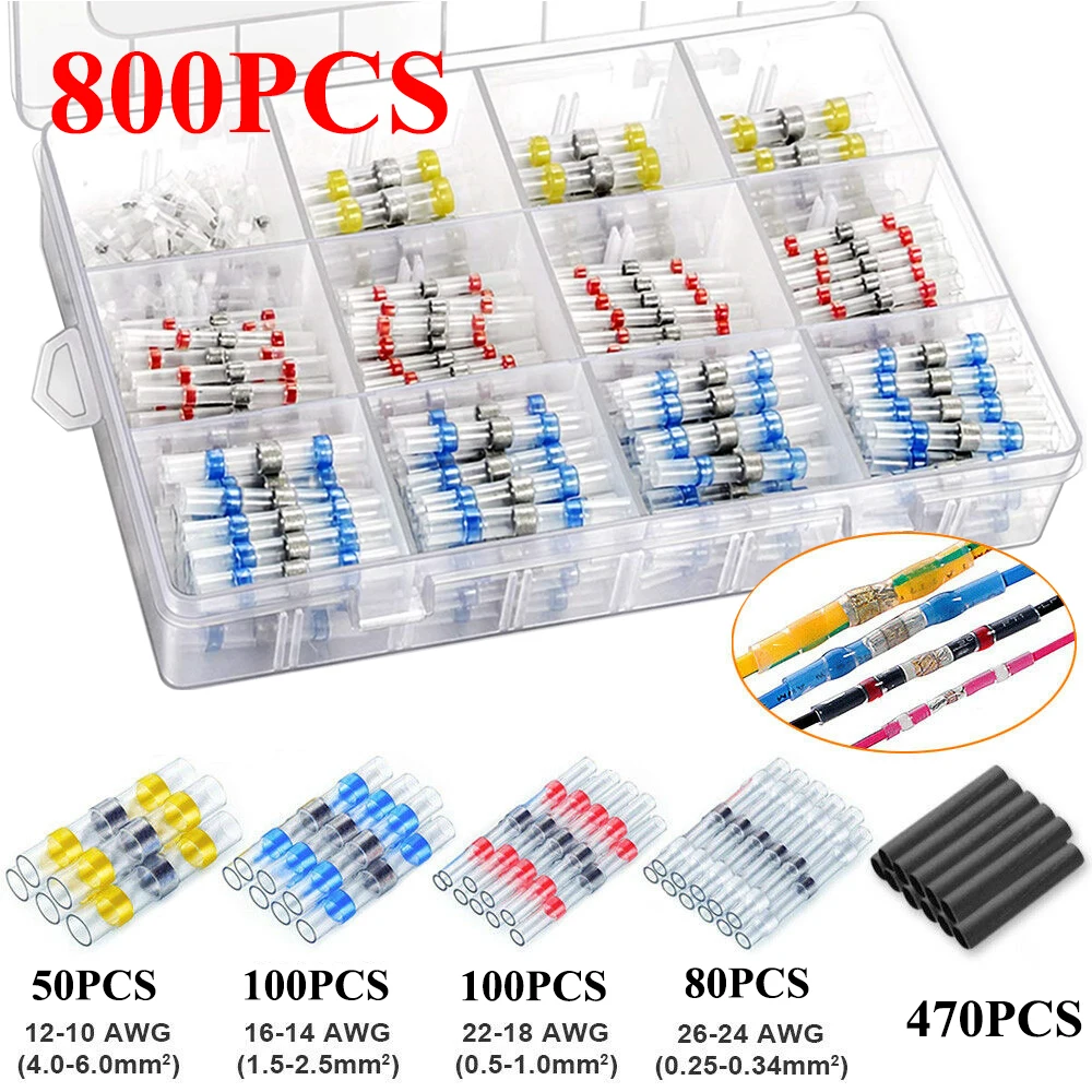 솔더 씰 와이어 커넥터 키트, 열 수축 버트 커넥터, 방수 및 절연 전선 단자, 300 개, 600 개, 800 개