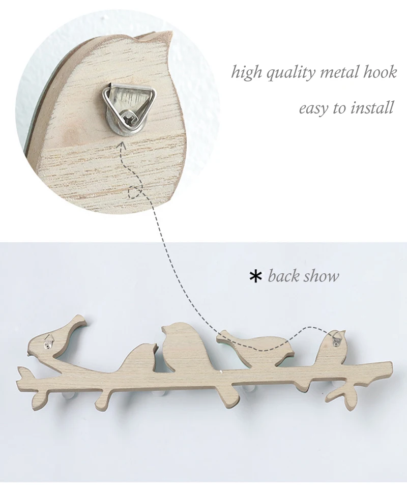 Strongwell Blue Bird Green Bird Storage Hook Wooden Wall Hanging Shelf Home Decoration Accessories Household Bag Key Hooks
