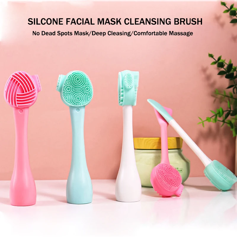 3 In 1 Soft Face Cleansing Brush Silicone Applying Mask Brush Deep