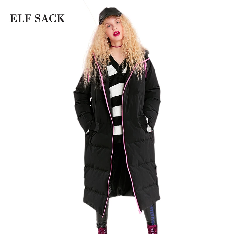 ELFSACK зима новинка Теплый Женский пуховик 90% белый утиный пух толстый полный