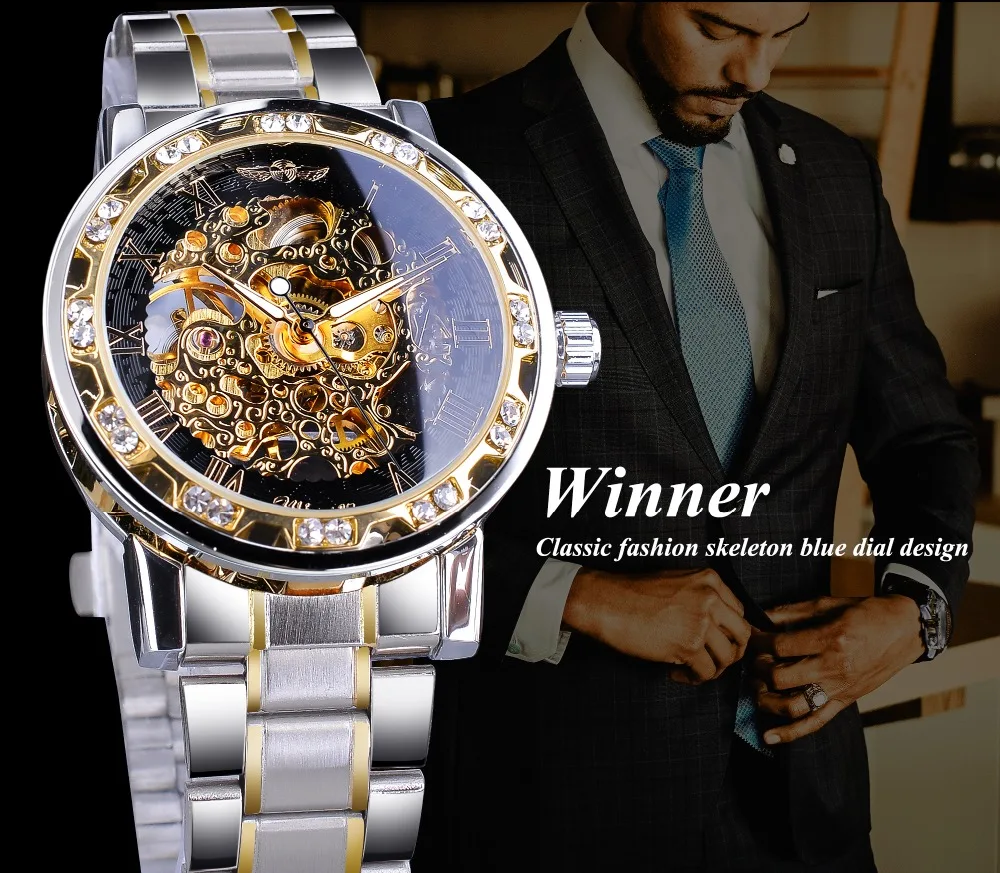 ABDO2019 модные часы с бриллиантовым дисплеем, светящийся указатель, механизм, Ретро Королевский дизайн, мужские механические часы с скелетом