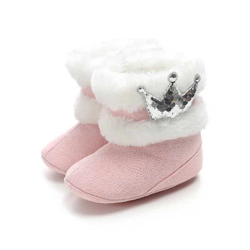 TOPATY Newborn Infant Baby Girl Winter Warm Crown Fur Mid-Calf Length Slip-On Furry Boots 0-18M New Zapatos De Bebe Snow Booties