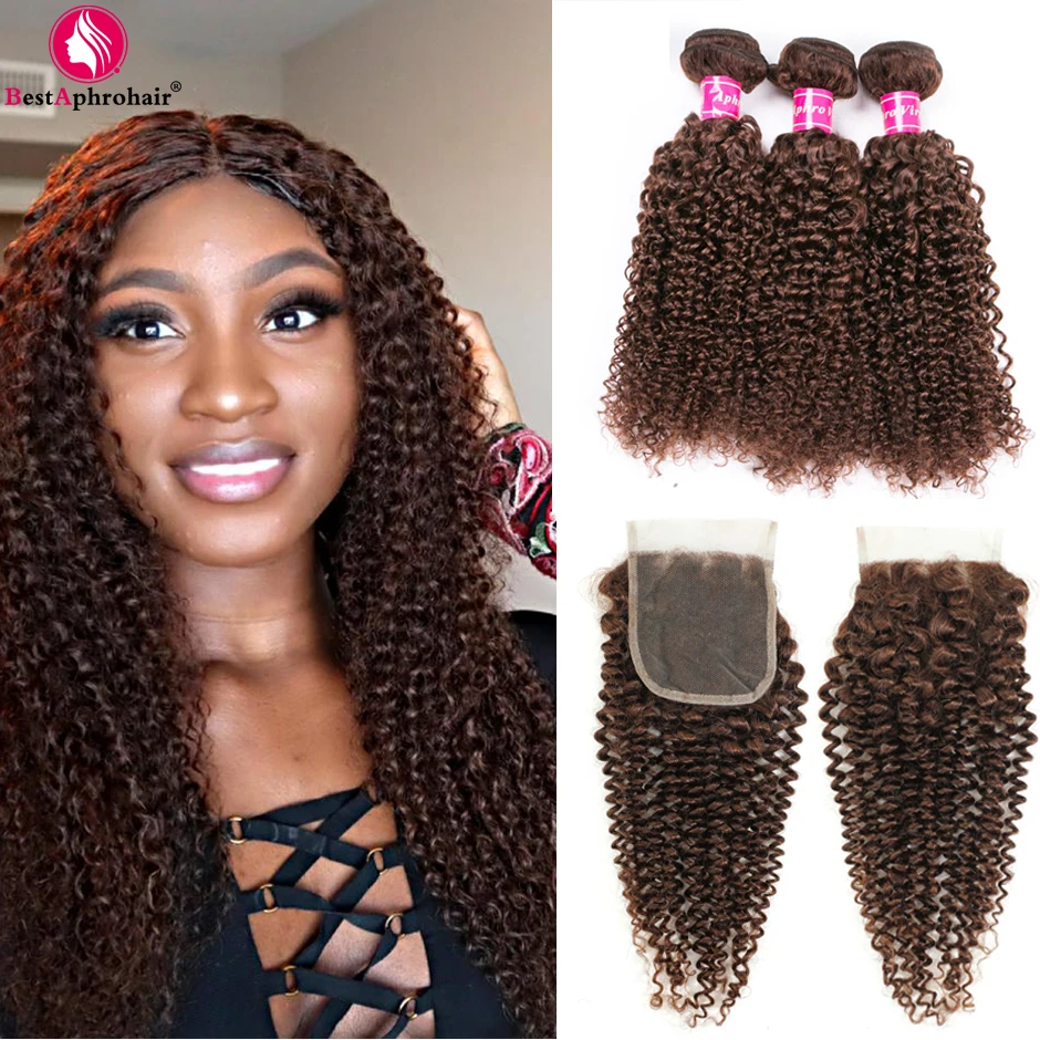 

Brazilian Hair Weave Bundles With Closure Pre-Colored Kinky Curly Bundles With Closure 3 Bundles Human Hair Bundles With Closure