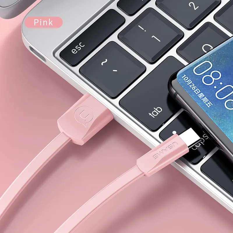 Розовый USB C кабель для samsung S8, USAMS usb type c кабель для samsung Note 9 8 S9 Xiaomi 8 USB кабель 2A зарядный кабель для мобильного телефона 2 м 1 м - Цвет: Розовый