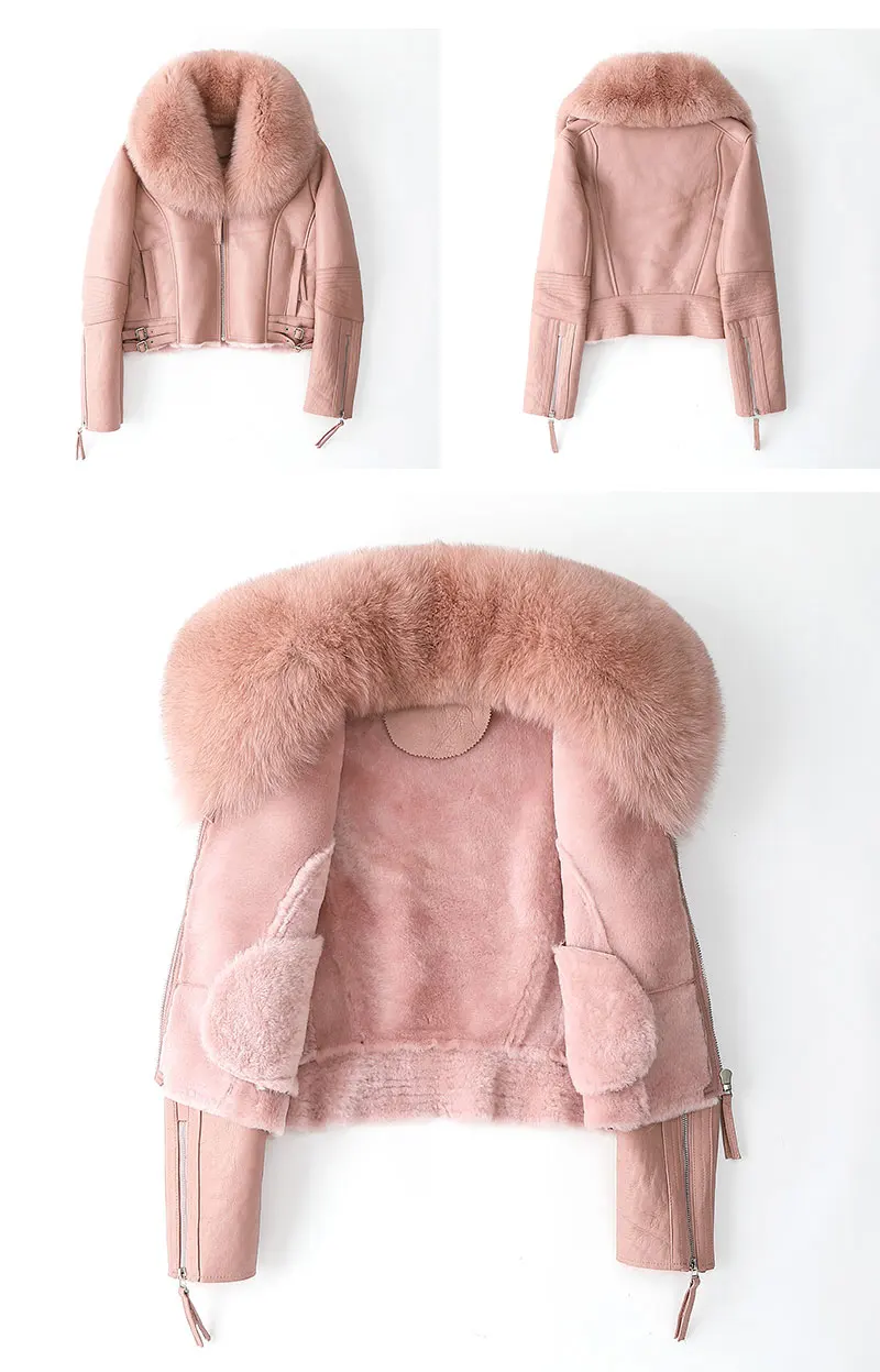 EIFURKOP, новинка, гранж, натуральная овчина, кожаная куртка для женщин, настоящий и натуральный Лисий мех, пальто, тонкий, Полный Пелт, меховые пальто для зимы