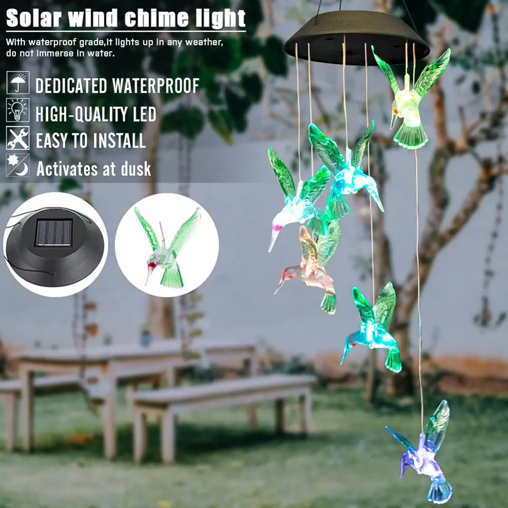 

Hanging LED Light Solar Light Hummingbird Wind Chime LED Lamp Color Changing Hanging Lamp Outdoor Lighting for Home