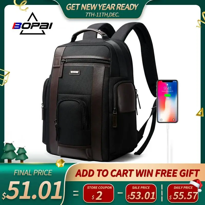

BOPAI New Black Multi Pocket Men Backpack Business Solid Nylon Male Daypacks Mochila Bags Convenient USB Charging Backpack Women