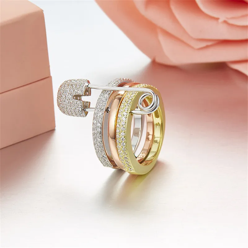 Роскошные Твердые S925 Серебряные женские кольца Monaco бренд розовое золото Pin дизайн свадебные три в одном кольца женское кольцо argent 925