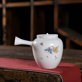 

Sheep Fat Ceramic Whiteware Teapot Condensed Fat White Pot Ceramic Side Handle Pot Pile Hand-Painted Kung Fu Tea Set Tea Kettle