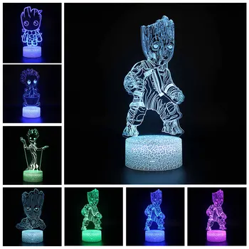 

Marvel Avengers Groot Anime Figure Acrylic 3D Illusion LED Lamp USB Colourful NightLight Model Toys for Kids Christmas Gift