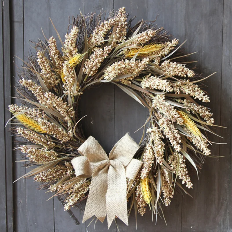 Autumn Grain Wreath Artificial Flower Front Door Wedding Wall Home Decor Thanksgiving Decoration Wreath Wheat Ear Grain Harvest
