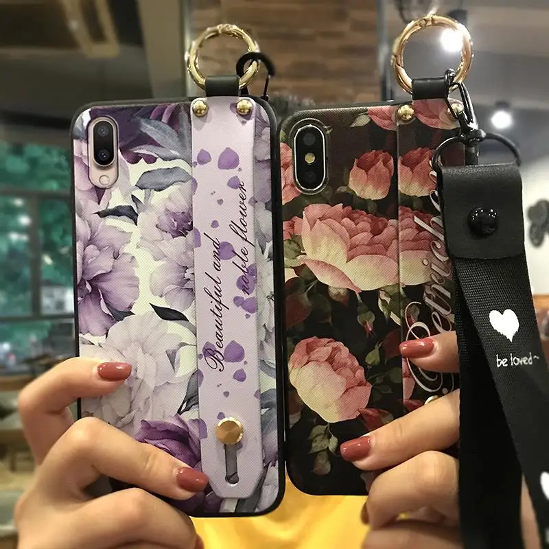 Lanyard Phone Case For Meizu Meilan E3 Flower Series Painted TPU Silicone Shockproof Delicate Holder Cover | Мобильные телефоны и