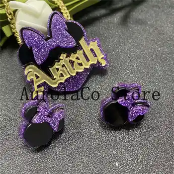 

AurolaCo Personality Acrylic Custom Name Cartoons Necklace for Women Earrings Two-piece Birthday Gift for Christmas