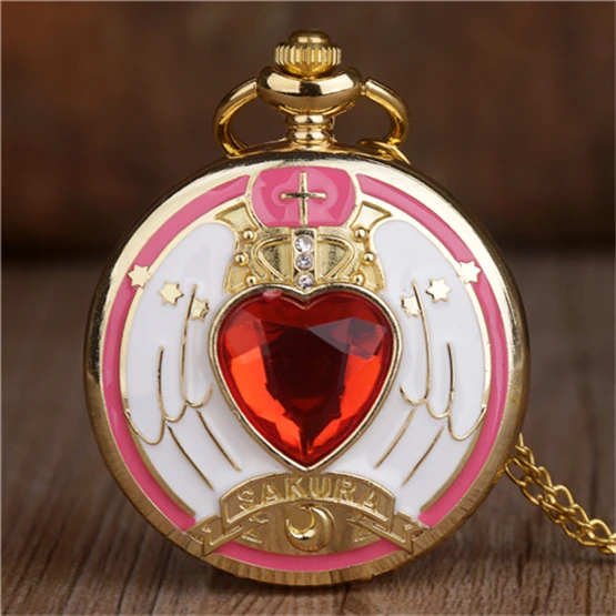 Red Heart Цветные карманные часы Сейлор Мун для детей, винтажная подвеска, подарок для девушек, брелок для часов, ожерелье, цепь# CF1028 - Цвет: Red Heart