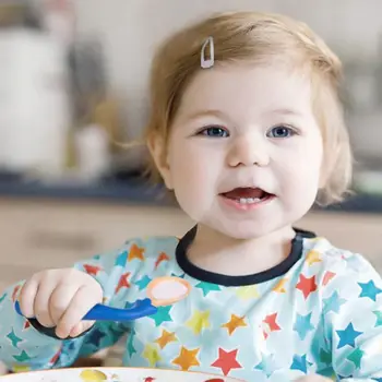 

2020 New Baby Feeding Spoon Fork Set Travel Safe Case Toddler Easy Grip Training Spoon