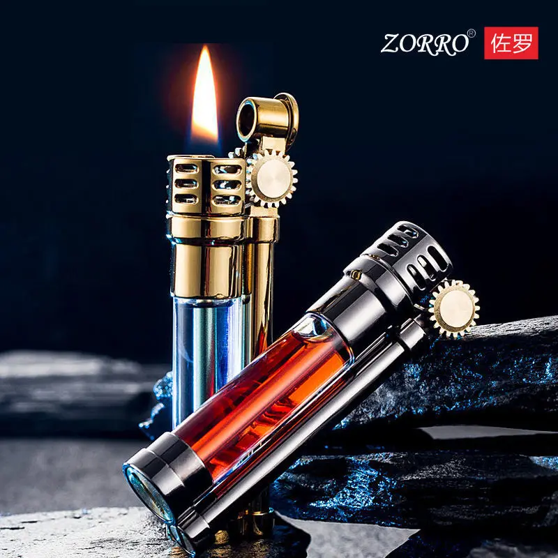 Zorro-クリアオイルシガレットライター,クリアオイルタンク,クリエイティブな個性,スモーク,薄い,フレーム,防風,ガジェット