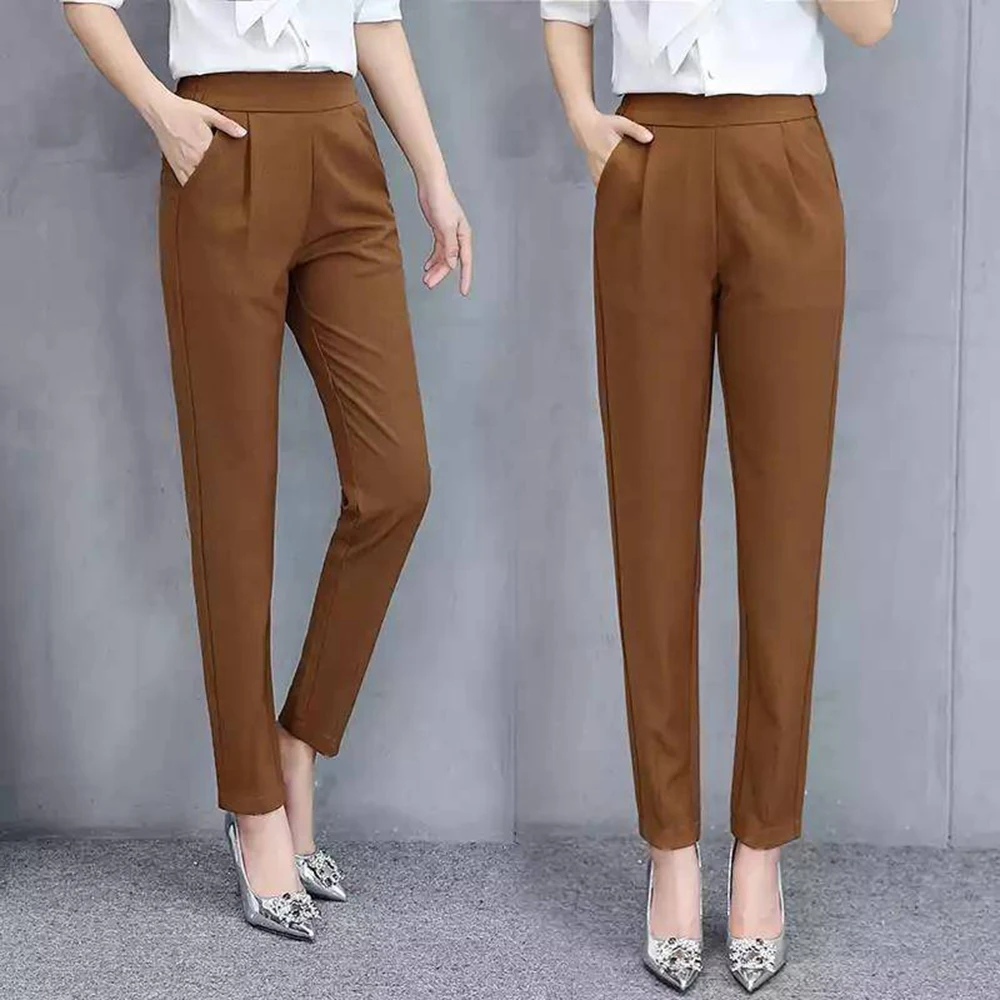 

Women's Pants Casual Fashion Solid Mid Elastic Waist Long Trousers Office Plus Size Women Joggers Sweat Skinny Pencil Pant Black