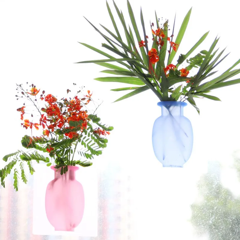 

Home Decoration Wall-Mounted Silicone Flowerpot Vase Wall Decoration Sticker Vase Office Available