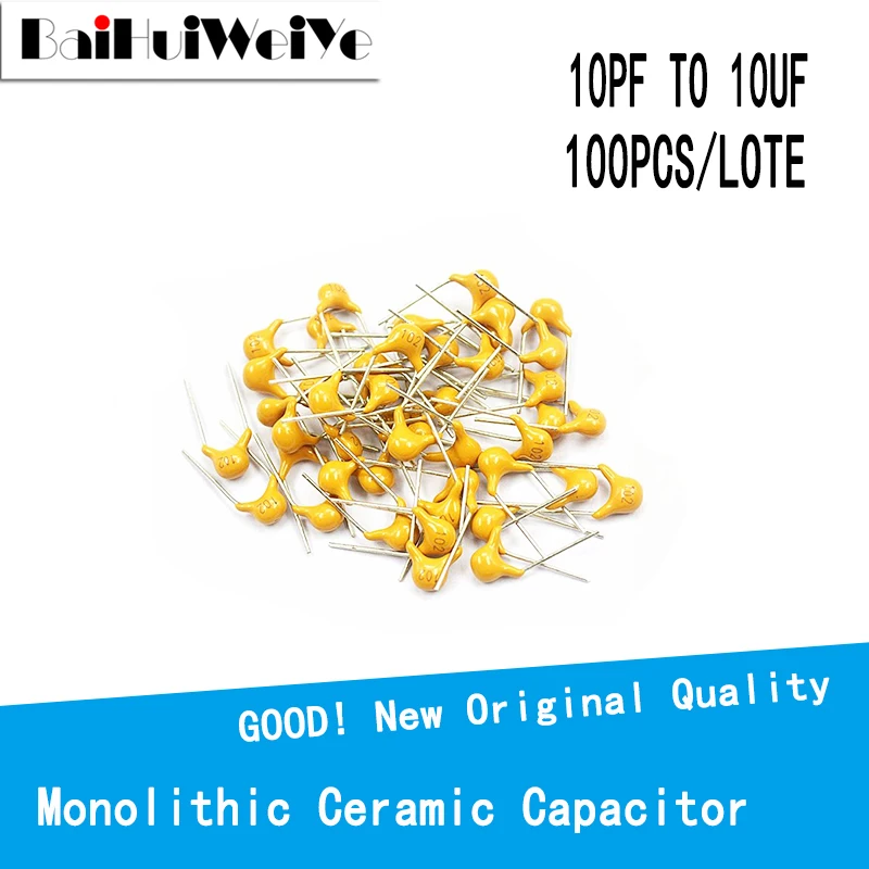 100PCS/LOTE 50V Monolithic Ceramic Capacitor 10PF ~ 10UF (100~106) 22PF 47NF 220NF 1NF 4.7UF 1UF 100NF 330NF 0.1UF 102 104 105