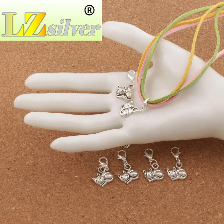 145pcs Zinc Alloy Lying Smooth Cat Clasp European Lobster Trigger Clip On Charm Beads C1153 14x27 mm