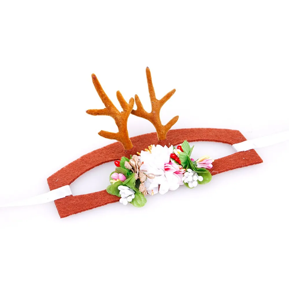M 22X7CM Pet Kitty Hair Band Hat Pet Accessories Christmas Reindeer Antlers Puppy Grace Hat Pet Dog Cat Headdress With Flowers - Цвет: M 22X7CM