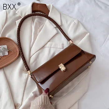 

[BXX] Vintage PU Leather Bags For Women 2020 Autumn Winter Trend Shoulder Handbags Ladies Solid Color Travel Hand Bag HO589