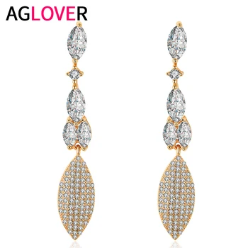 

AGLOVER 4.7cm 925 Sterling Silver Leaf-shaped Zircon Earrings For Fashion Women's Engagement Party Jewelry Gifts