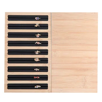 

Home Universal Jewelry Organizer 9 Ring Slots Showcase Earrings Tray Display Bamboo Wood