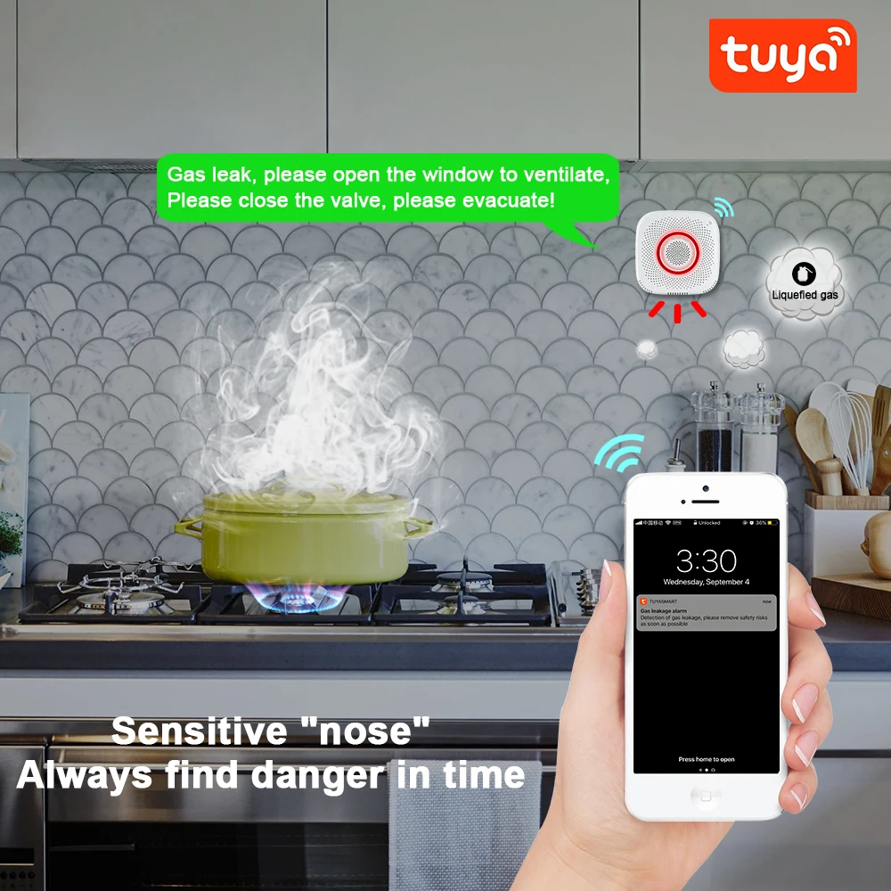 Tuya WiFi GAS LPG Leak Sensor alarm Fire Security detector APP Control smart home Safety Leakage sensor