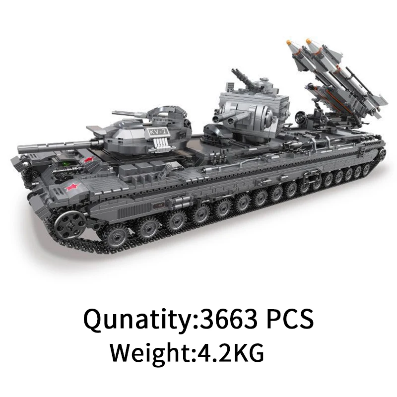 

3663PCS War series assemble KV-2 tank model building blocks compatible legoed bricks educational toys gifts for children