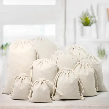 

10Pcs Handmade Cotton Linen Drawstring Bags Storage Package Bag Small Coin Purse Travel Storage Portable Christmas Gift Bag
