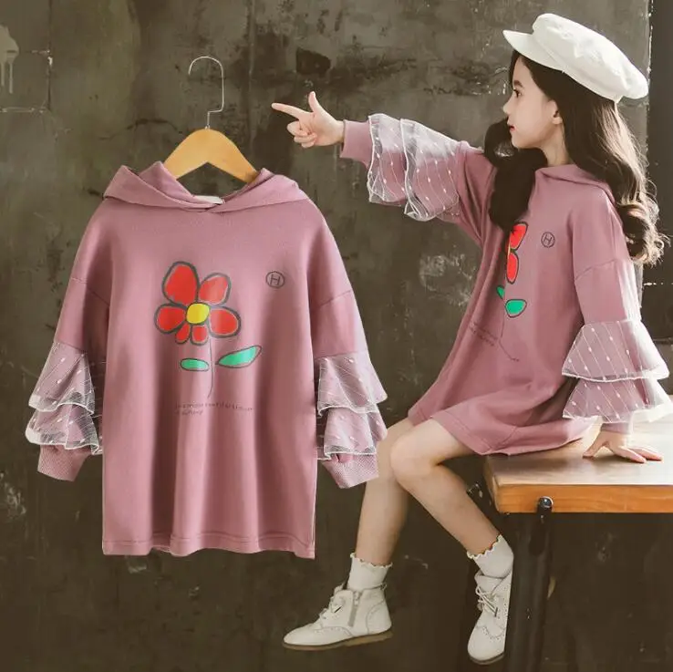 

9.4th Girls Fashion Sweatshirt 2019 Autumn Hooded printing Girls Sweatshirt Age 4 6 8 10 12 14 Years Old Retail
