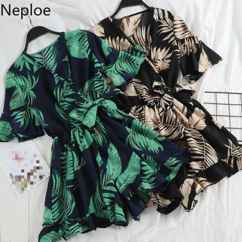 Женские комбинезоны с цветочным принтом Neploe Boho шифоновые боди v образным вырезом
