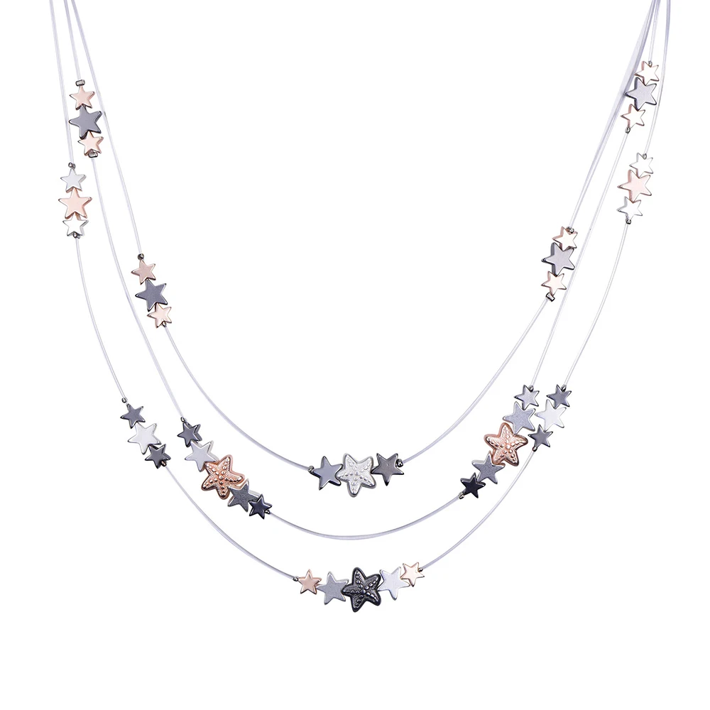 Женское многослойное ожерелье в стиле бохо колье с сердечками и звездами круглая