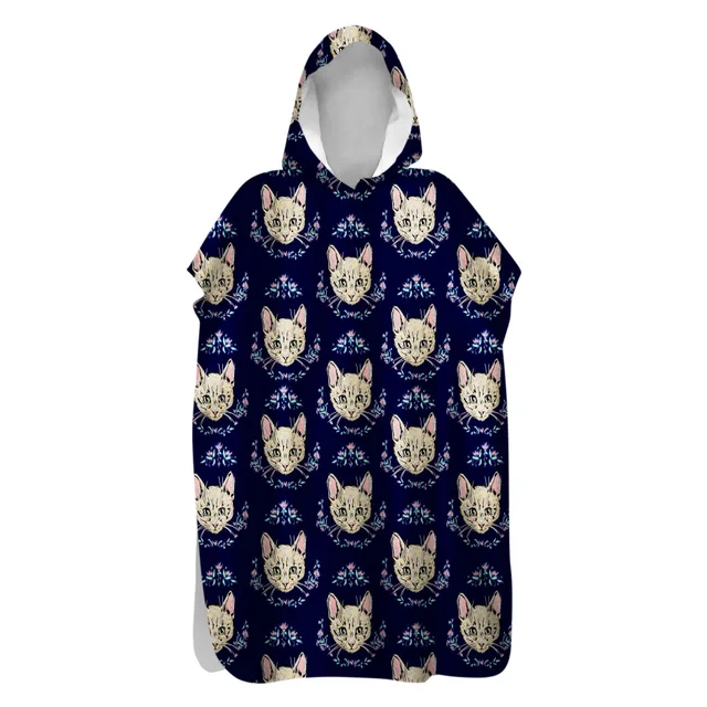 2021 Microfiber Sunscreen Quick-Drying Cartoon Cat Beach Towel Warm Change Bathrobe Swimsuit Ultralight Travel Cloak Surf Poncho 12