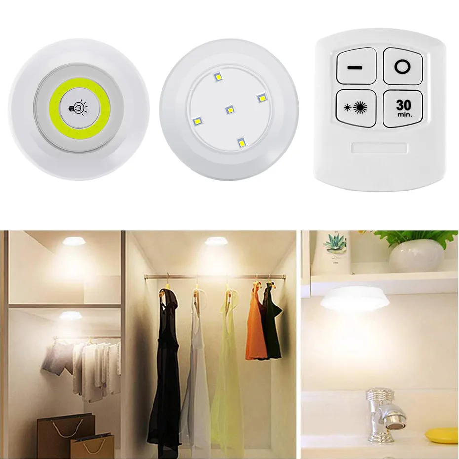 3Pack 6LED Wireless Dimmable Cabinet Light Remote Control For Kitchen Closet 