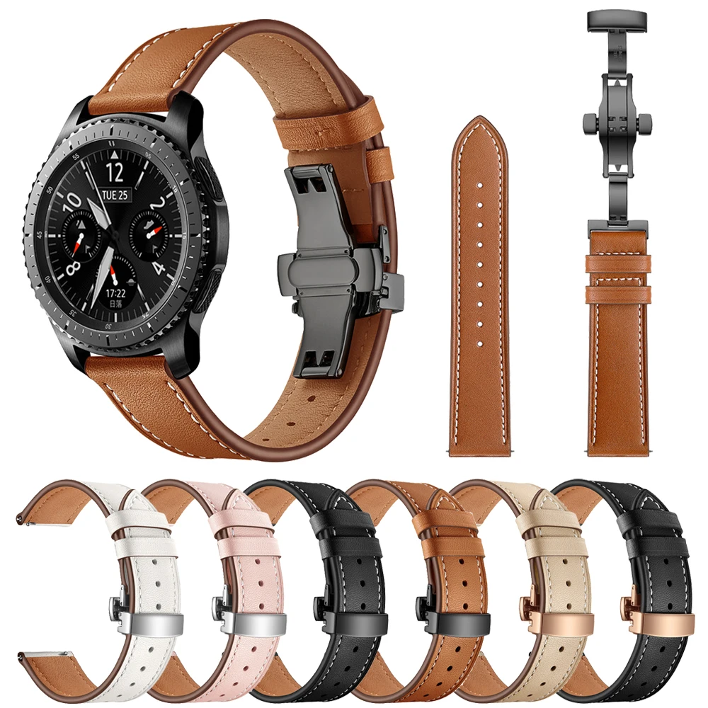 Высокое Качество Бабочка застежка кожа 22 мм ремешок для samsung Galaxy Watch 46 мм S3 браслет ремешок для Huami Amazfit/HUAWEI часы GT