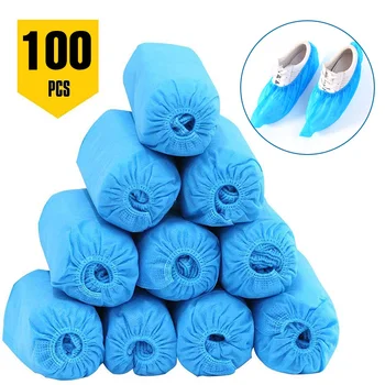 

100Pcs Disposable Shoe Covers Non-woven Protection Overshoes Dustproof Non-slip Thicker Foot Cover Home Lab Workplace