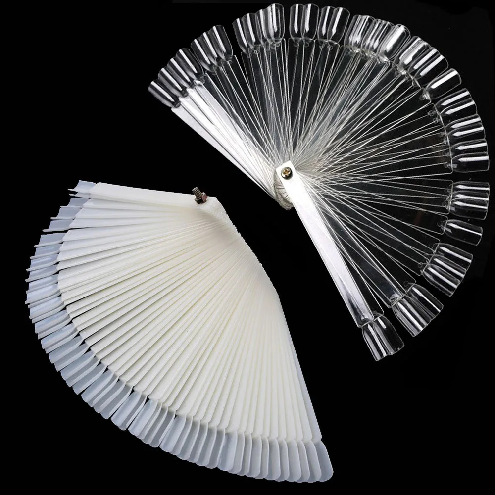 

50Set False Nail Tips Nature Clear Black Fan Finger Full Card Nail Art Display Practice Acrylic UV Gel Polish Tool Manicure