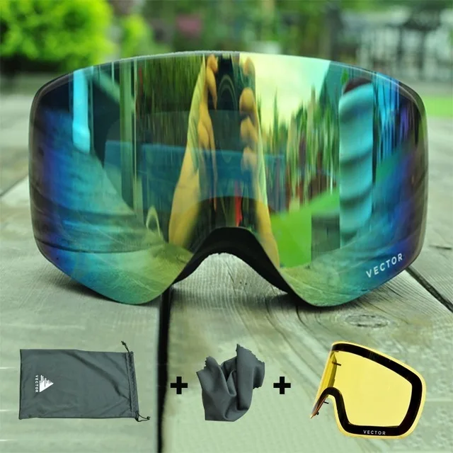Sky blue lens Векторные зимние лыжные очки для мужчин женщин Двойные линзы UV400 Анти-Туман Лыжные очки снежные очки Взрослые очки для катания на лыжах и сноуборде - Цвет: Sky blue lens