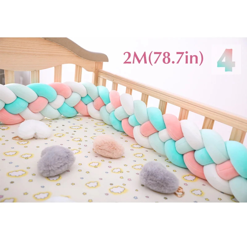 4 2m Baby Shining 4 Strands Newborn Crib Bumper 2M/3M Infant Bed Protector Room Decor 17CM(6.7in) Height Pure Weaving Plush Knot - Цвет: 4 2m
